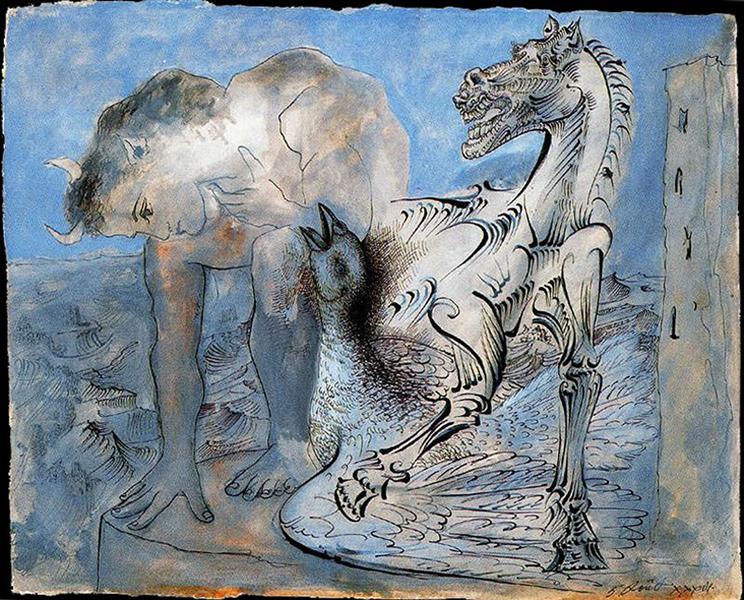 Pablo Picasso Classical Oil Painting Faun, Horse And Bird